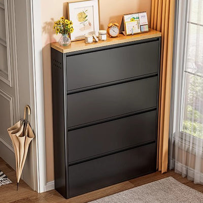 Modern Minimalist Steel Slim Rectangular Shoe Storage With Flip Drawers 3/4 Tier For Entryway