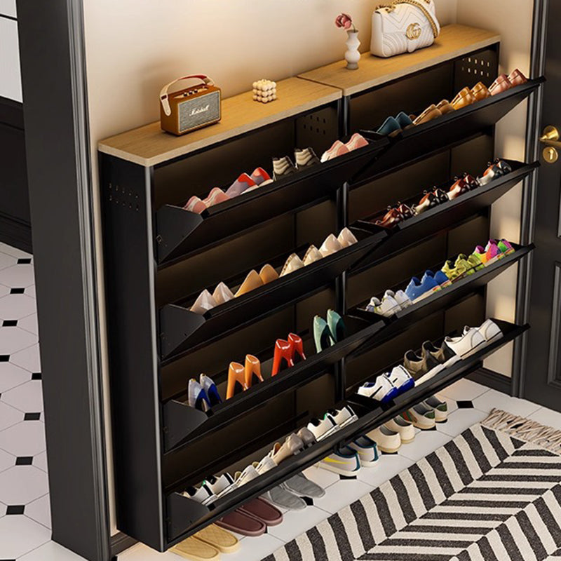 Modern Minimalist Steel Slim Rectangular Shoe Storage With Flip Drawers 3/4 Tier For Entryway