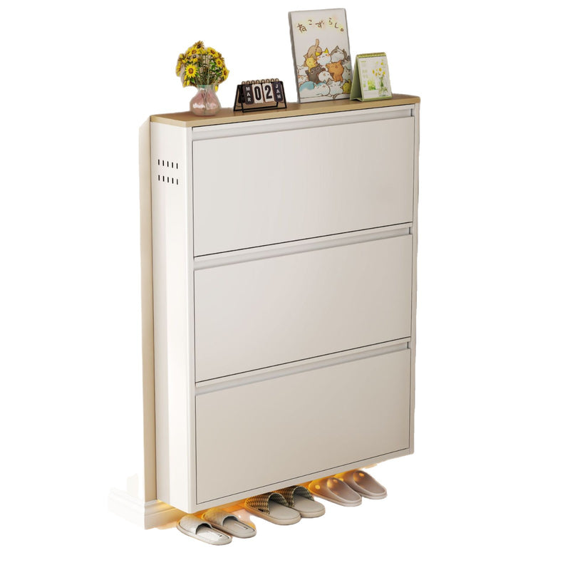 Modern Minimalist Steel Slim Rectangular Shoe Storage With Flip Drawers 3/4 Tier For Entryway