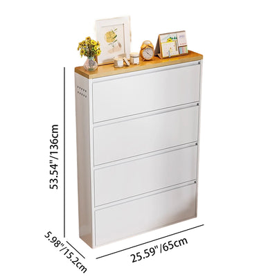 Modern Minimalist Steel Slim Rectangular Shoe Storage With Flip Drawers 3/4 Tier For Entryway