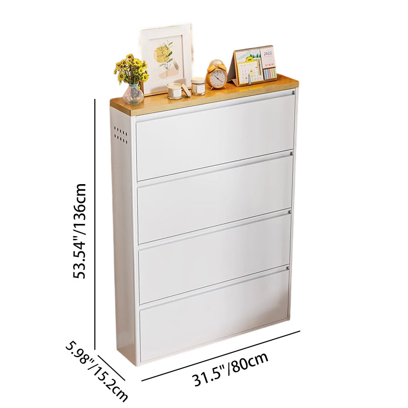 Modern Minimalist Steel Slim Rectangular Shoe Storage With Flip Drawers 3/4 Tier For Entryway