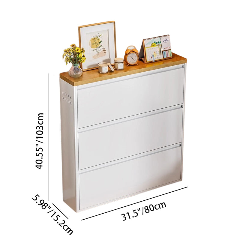 Modern Minimalist Steel Slim Rectangular Shoe Storage With Flip Drawers 3/4 Tier For Entryway