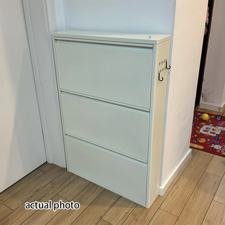Modern Minimalist Steel Slim Rectangular Shoe Storage With Flip Drawers 3/4 Tier For Entryway