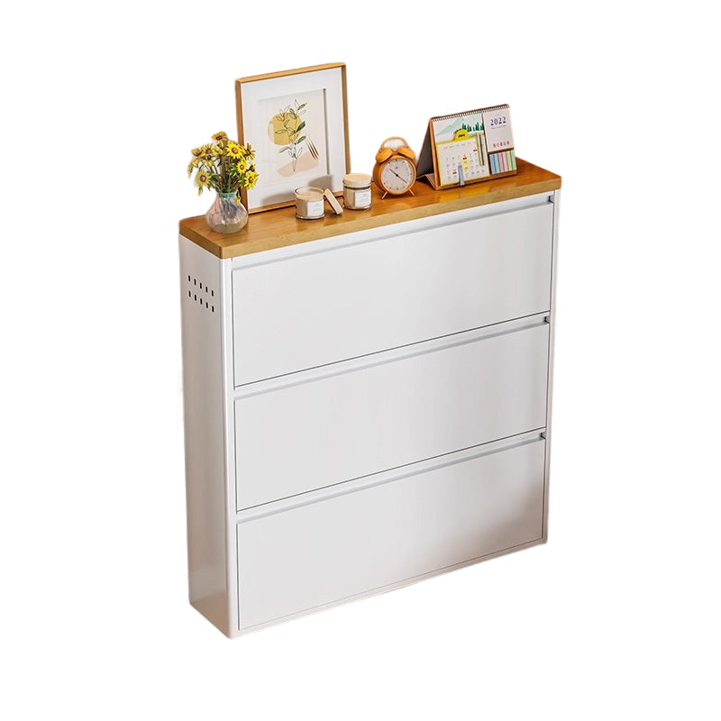 Modern Minimalist Steel Slim Rectangular Shoe Storage With Flip Drawers 3/4 Tier For Entryway
