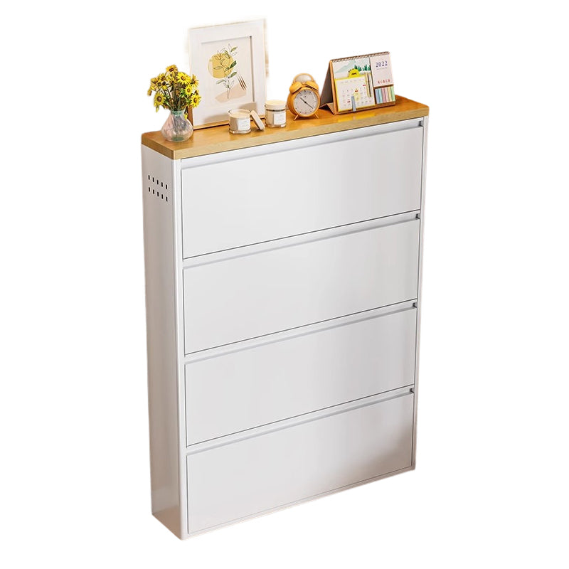 Modern Minimalist Steel Slim Rectangular Shoe Storage With Flip Drawers 3/4 Tier For Entryway