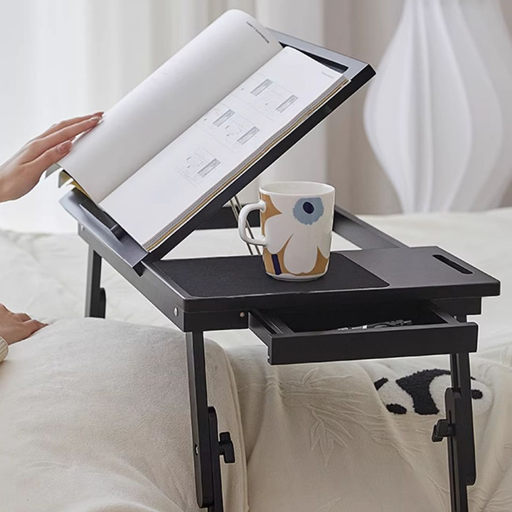 Adjustable Foldable Bamboo Bed Desks - Simplicity Ergonomic Laptop Table For Bedroom &amp; Study