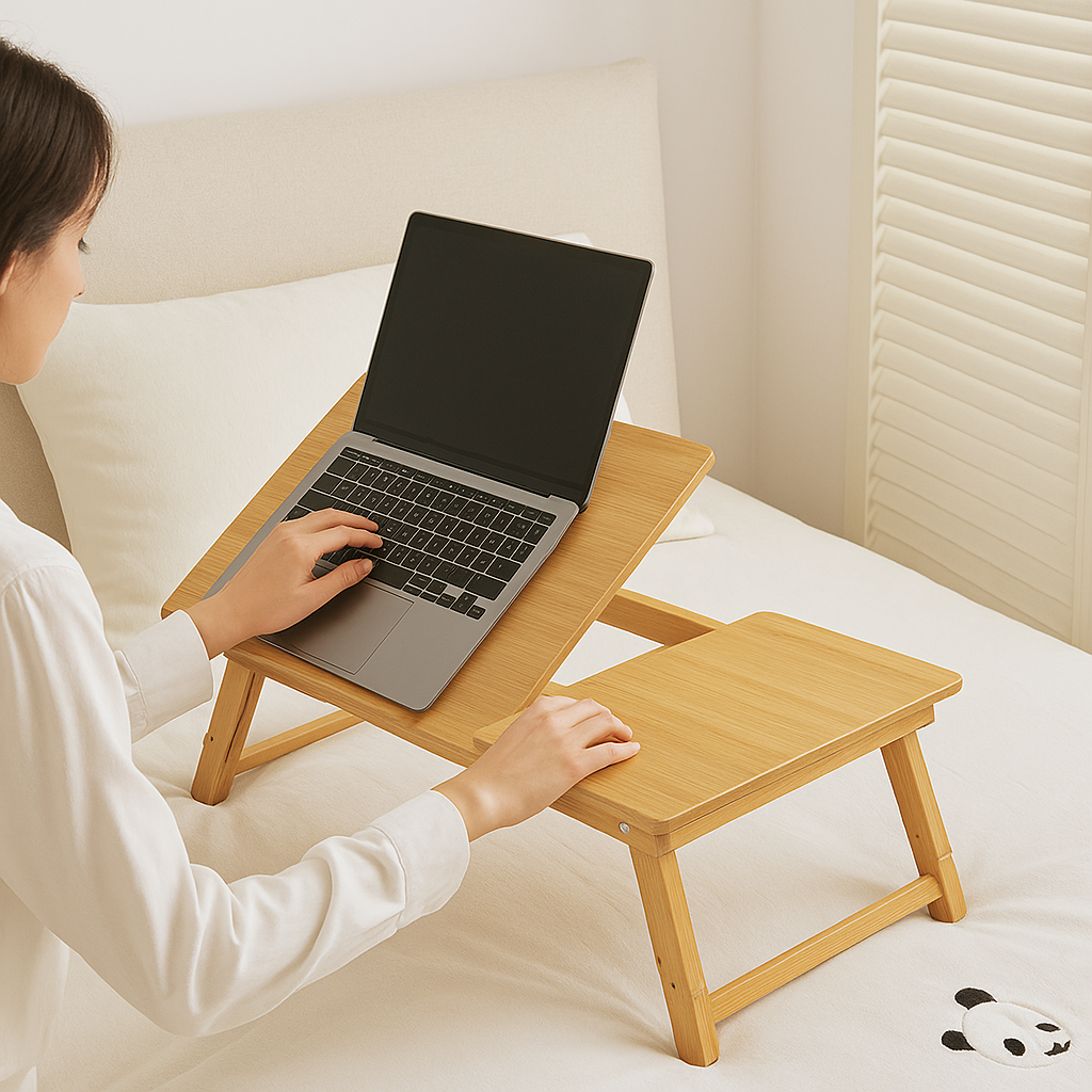 Adjustable Foldable Bamboo Bed Desks - Simplicity Ergonomic Laptop Table For Bedroom &amp; Study