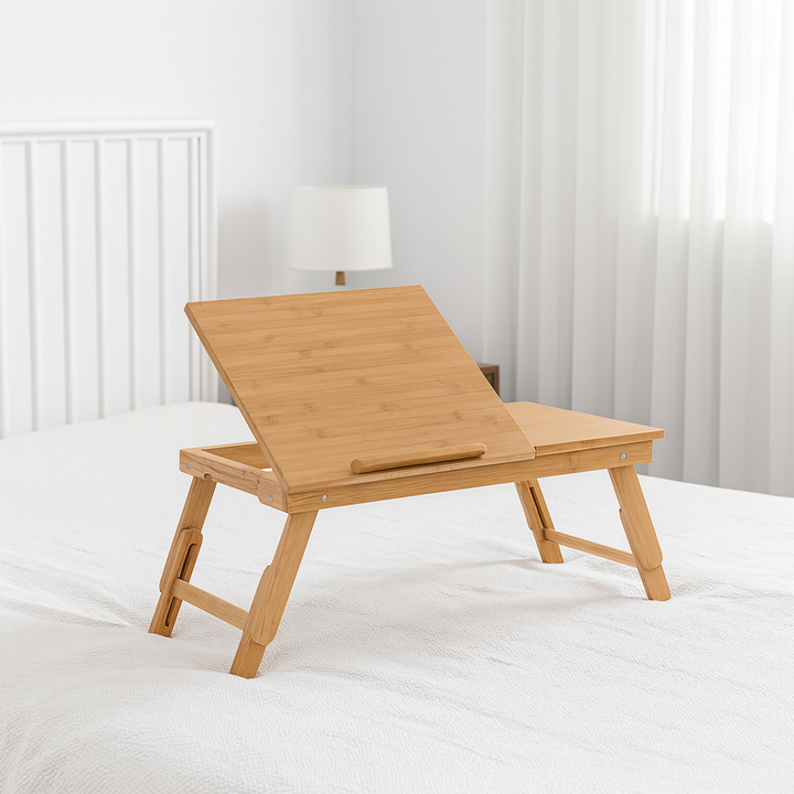 Adjustable Foldable Bamboo Bed Desks - Simplicity Ergonomic Laptop Table For Bedroom &amp; Study