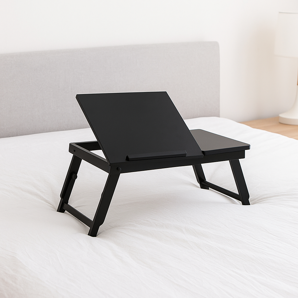 Adjustable Foldable Bamboo Bed Desks - Simplicity Ergonomic Laptop Table For Bedroom &amp; Study