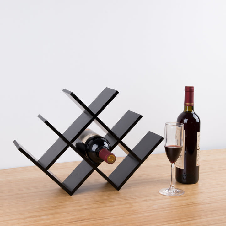 Minimalist Bamboo W-Shape 8-Bottle Wine Rack - Countertop Display Rack For Kitchen