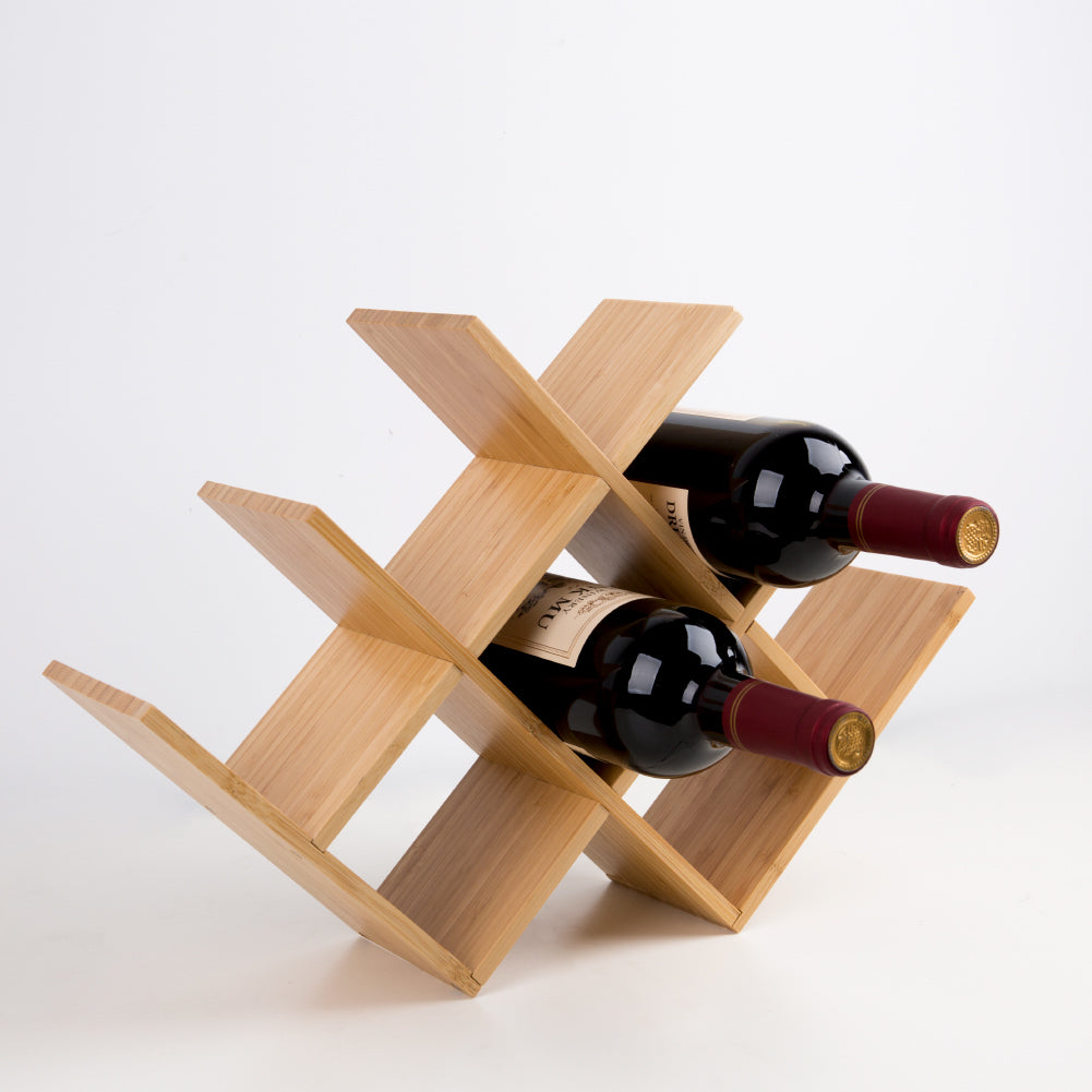 Minimalist Bamboo W-Shape 8-Bottle Wine Rack - Countertop Display Rack For Kitchen