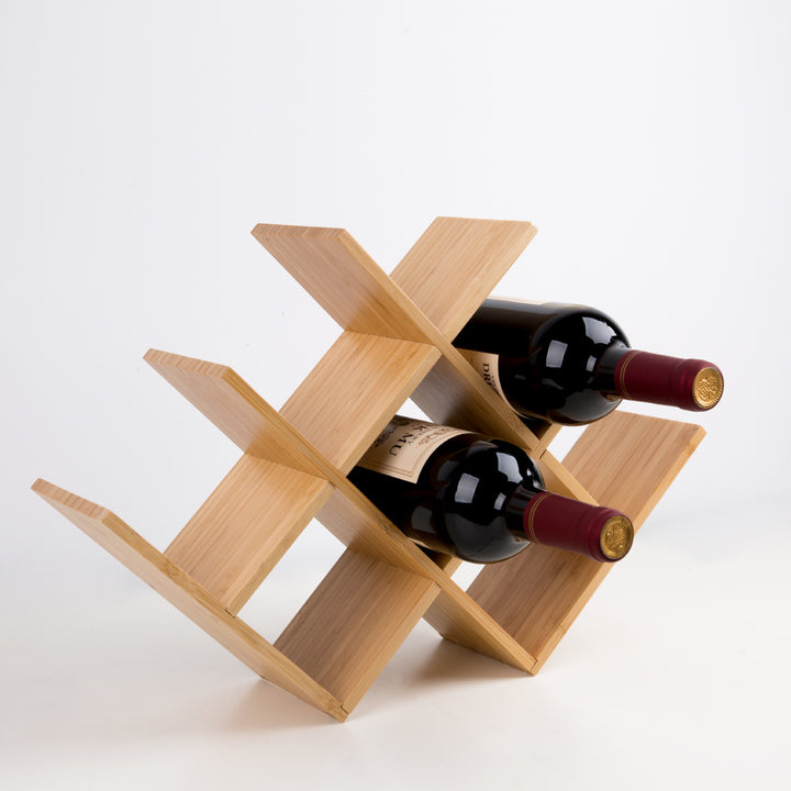 Minimalist Bamboo W-Shape 8-Bottle Wine Rack - Countertop Display Rack For Kitchen