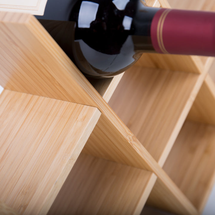 Minimalist Bamboo W-Shape 8-Bottle Wine Rack - Countertop Display Rack For Kitchen