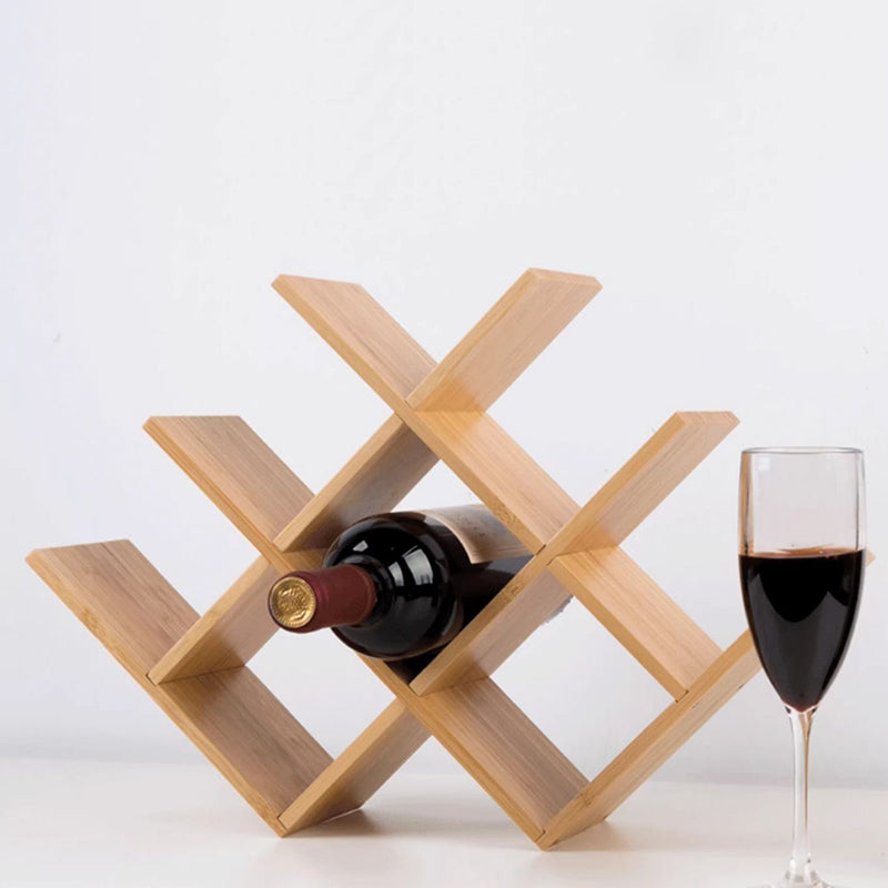 Minimalist Bamboo W-Shape 8-Bottle Wine Rack - Countertop Display Rack For Kitchen