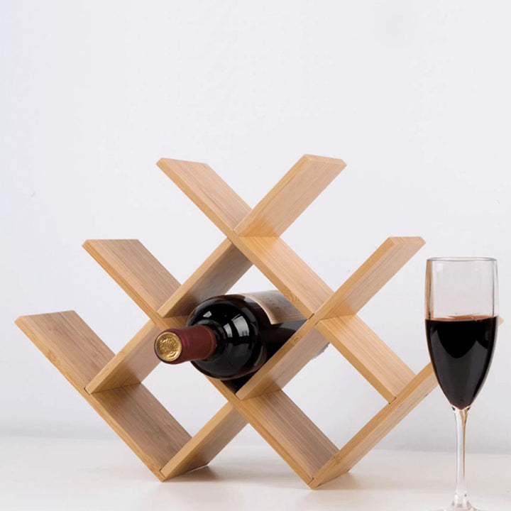 Minimalist Bamboo W-Shape 8-Bottle Wine Rack - Countertop Display Rack For Kitchen