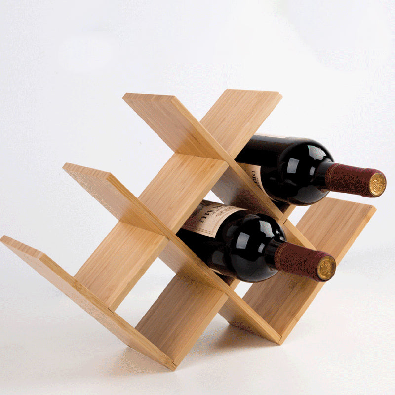 Minimalist Bamboo W-Shape 8-Bottle Wine Rack - Countertop Display Rack For Kitchen