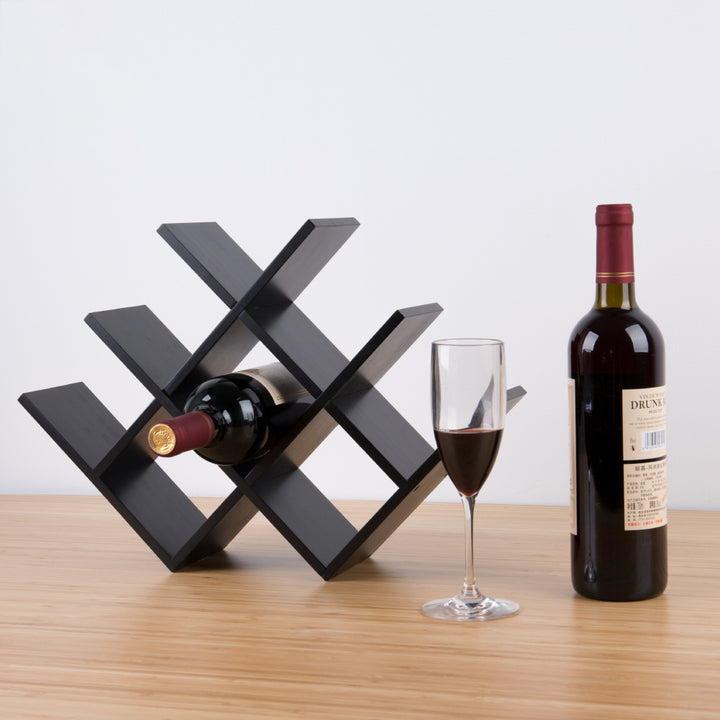 Minimalist Bamboo W-Shape 8-Bottle Wine Rack - Countertop Display Rack For Kitchen