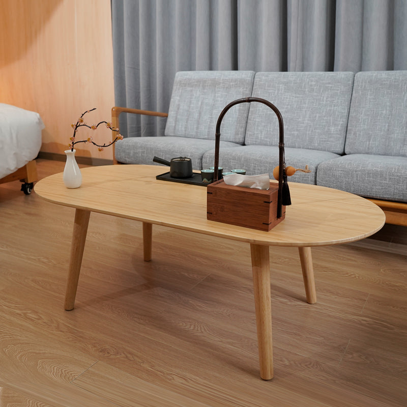 Table basse ovale en bambou naturel - Table de salon contemporaine nordique durable 