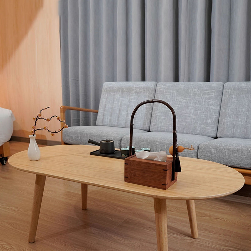 Table basse ovale en bambou naturel - Table de salon contemporaine nordique durable 