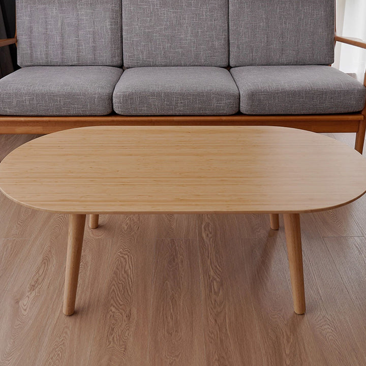 Table basse ovale en bambou naturel - Table de salon contemporaine nordique durable 