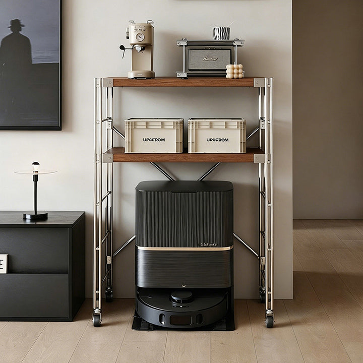 Minimalist Rolling Multi-Tier Storage Shelf - With Adjustable Particleboard Shelves For Kitchen &amp; Living Room