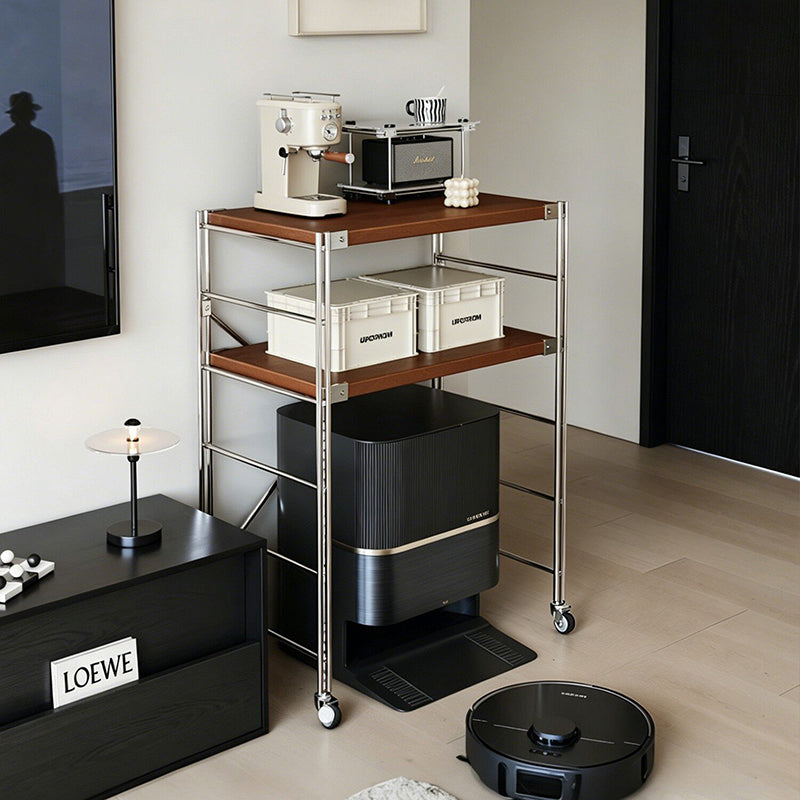 Minimalist Rolling Multi-Tier Storage Shelf - With Adjustable Particleboard Shelves For Kitchen &amp; Living Room