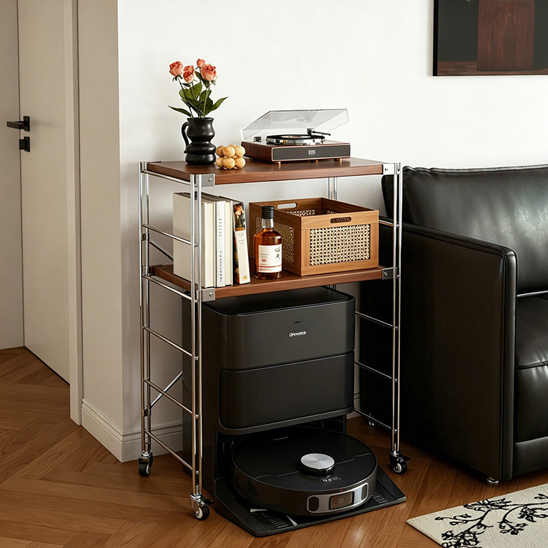 Minimalist Rolling Multi-Tier Storage Shelf - With Adjustable Particleboard Shelves For Kitchen &amp; Living Room