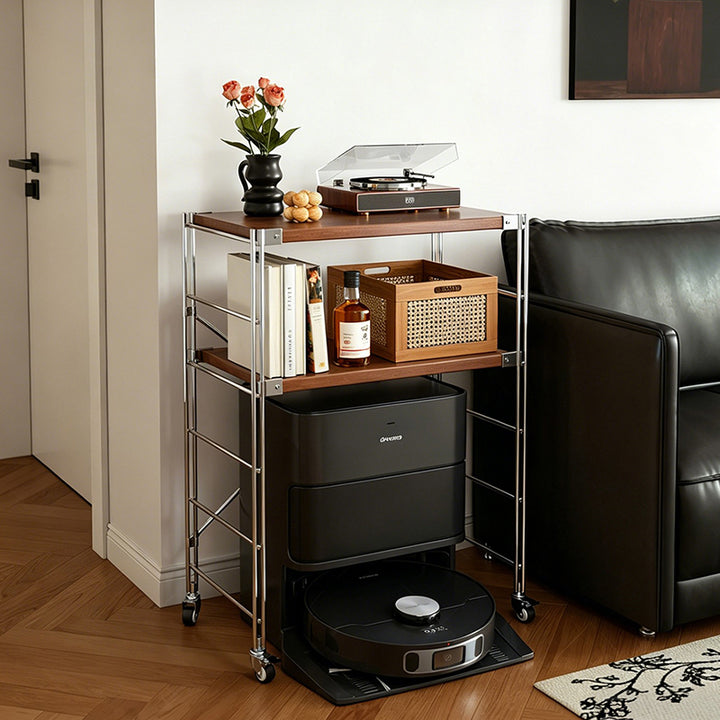 Minimalist Rolling Multi-Tier Storage Shelf - With Adjustable Particleboard Shelves For Kitchen & Living Room