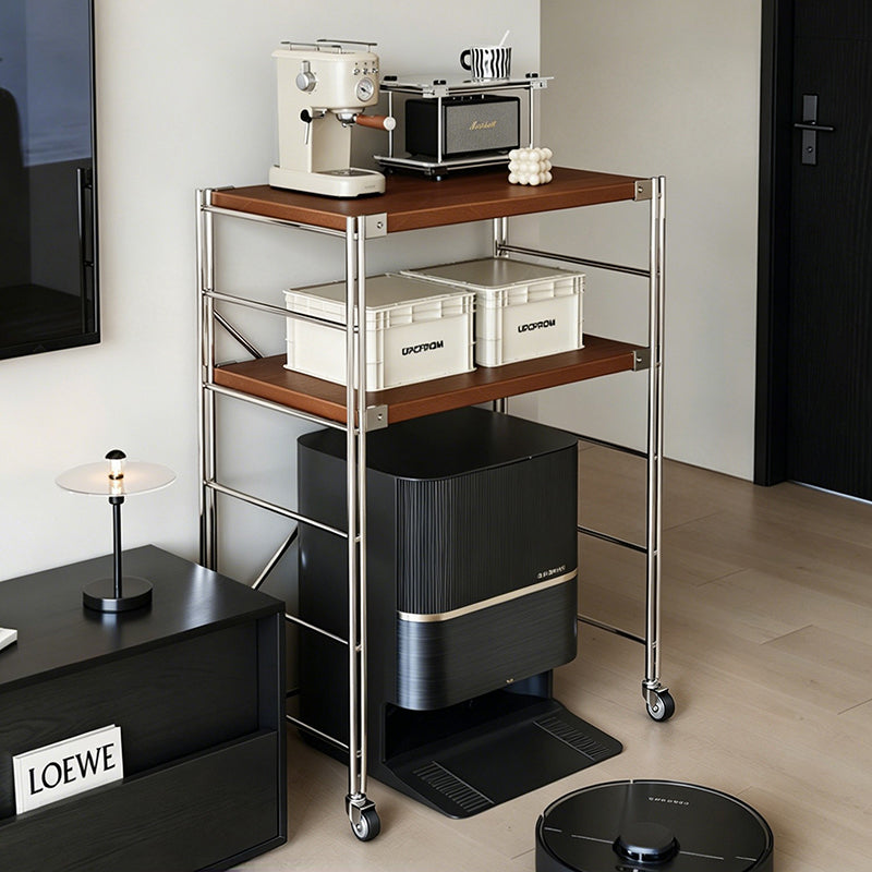 Minimalist Rolling Multi-Tier Storage Shelf - With Adjustable Particleboard Shelves For Kitchen &amp; Living Room