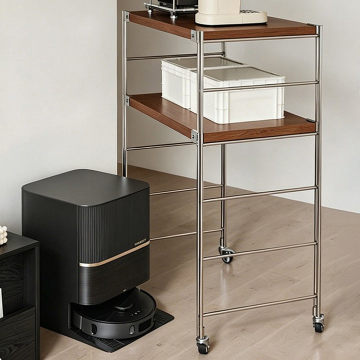 Minimalist Rolling Multi-Tier Storage Shelf - With Adjustable Particleboard Shelves For Kitchen &amp; Living Room