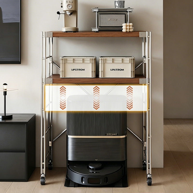 Minimalist Rolling Multi-Tier Storage Shelf - With Adjustable Particleboard Shelves For Kitchen &amp; Living Room