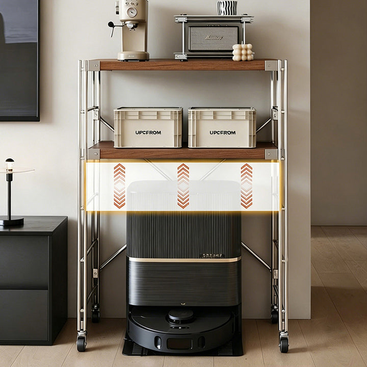 Minimalist Rolling Multi-Tier Storage Shelf - With Adjustable Particleboard Shelves For Kitchen &amp; Living Room