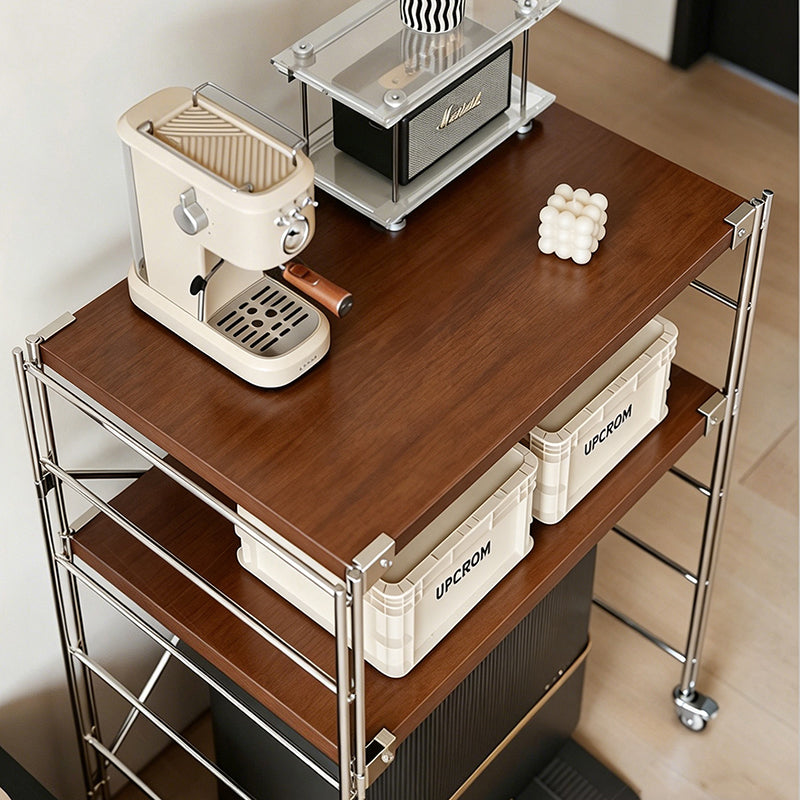 Minimalist Rolling Multi-Tier Storage Shelf - With Adjustable Particleboard Shelves For Kitchen &amp; Living Room