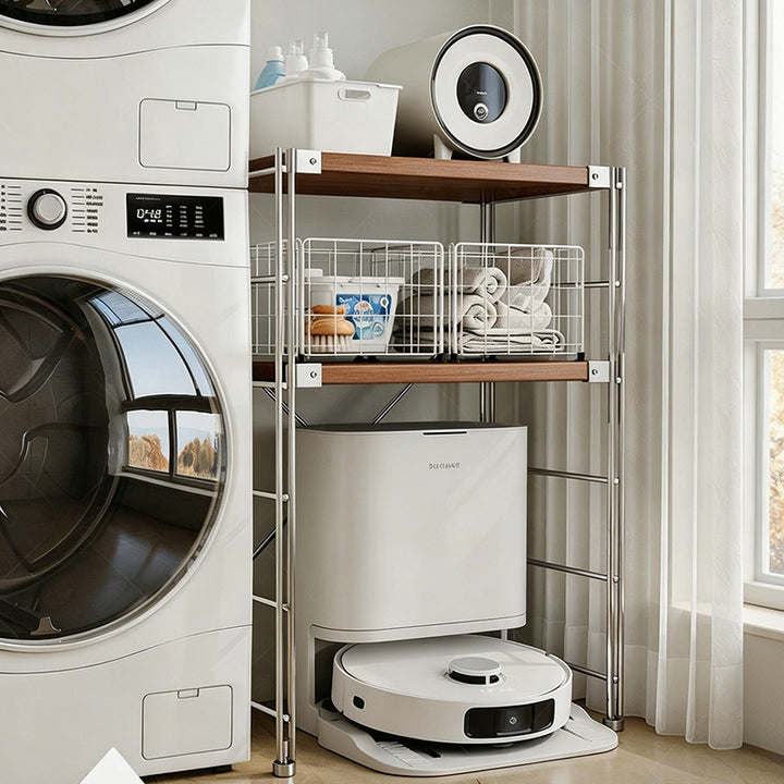 Minimalist Rolling Multi-Tier Storage Shelf - With Adjustable Particleboard Shelves For Kitchen & Living Room