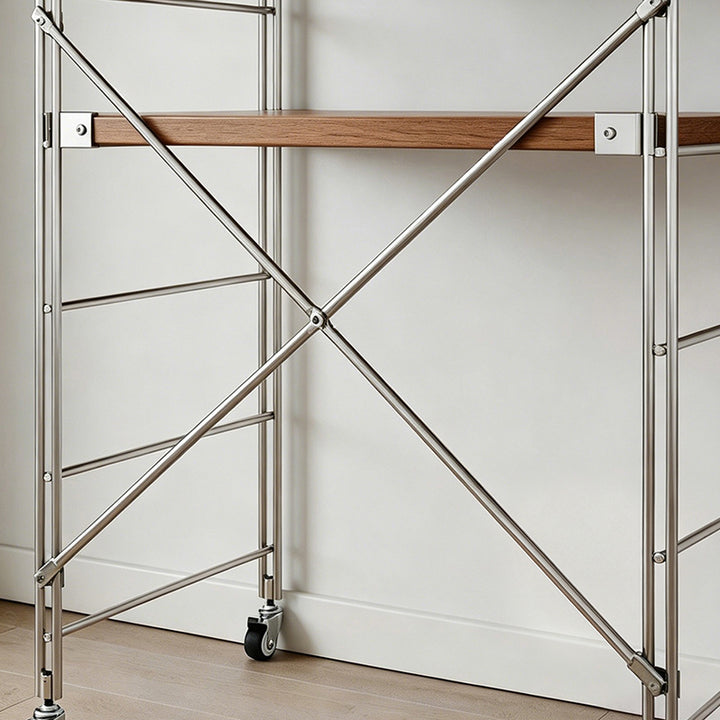 Minimalist Rolling Multi-Tier Storage Shelf - With Adjustable Particleboard Shelves For Kitchen &amp; Living Room