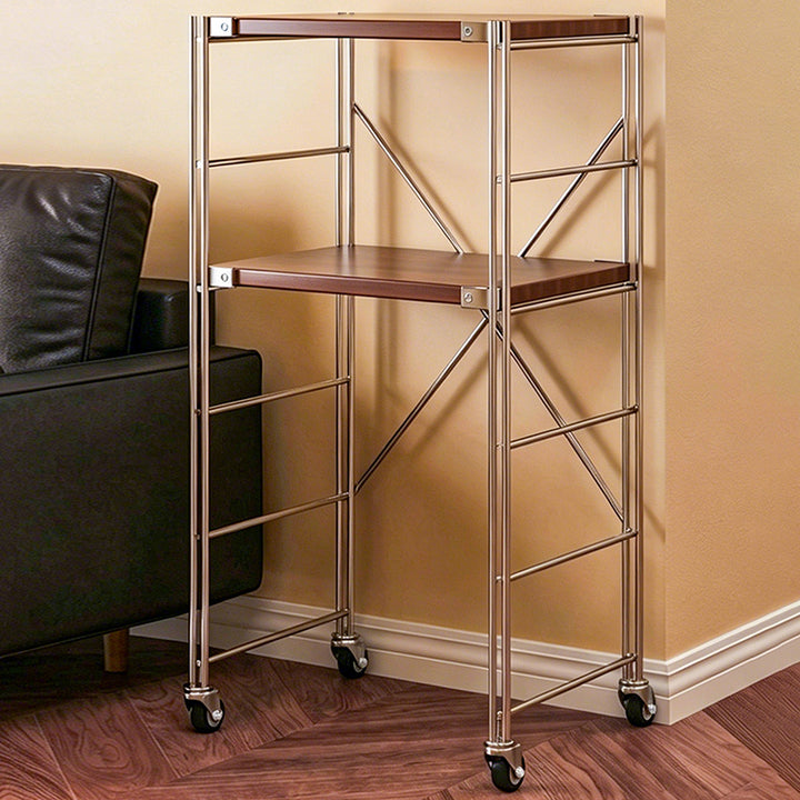 Minimalist Rolling Multi-Tier Storage Shelf - With Adjustable Particleboard Shelves For Kitchen &amp; Living Room
