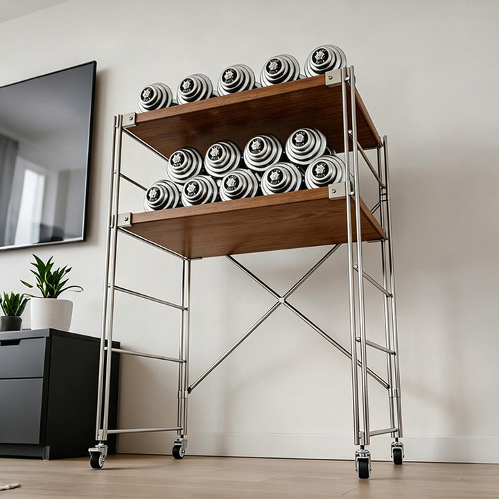 Minimalist Rolling Multi-Tier Storage Shelf - With Adjustable Particleboard Shelves For Kitchen &amp; Living Room