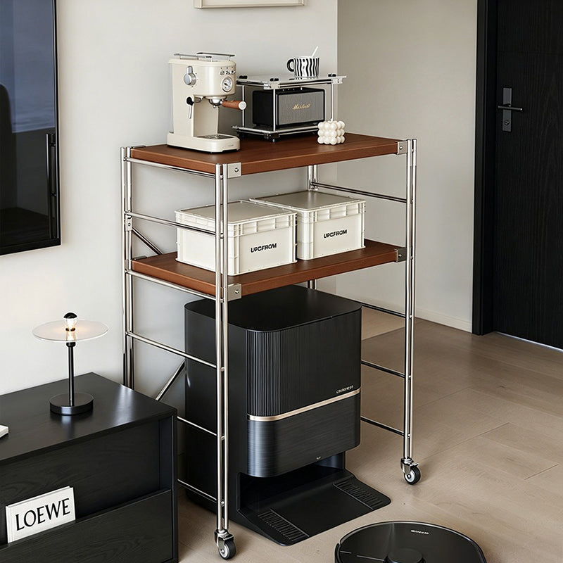 Minimalist Rolling Multi-Tier Storage Shelf - With Adjustable Particleboard Shelves For Kitchen &amp; Living Room