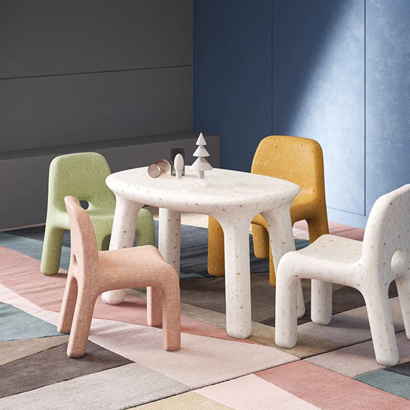 Contemporary Nordic PE Oval Kids Colorful Safe Desk &amp; Chair Set For Living Room &amp; Study
