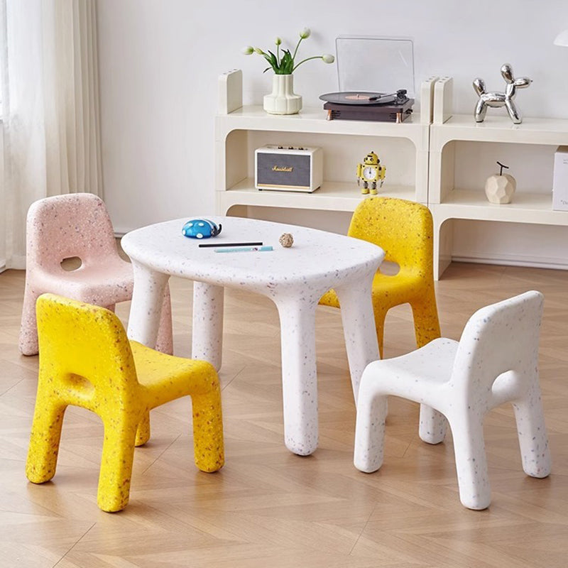 Contemporary Nordic PE Oval Kids Colorful Safe Desk &amp; Chair Set For Living Room &amp; Study