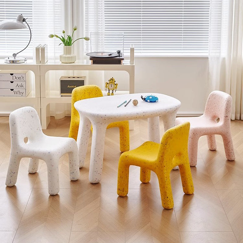 Contemporary Nordic PE Oval Kids Colorful Safe Desk &amp; Chair Set For Living Room &amp; Study