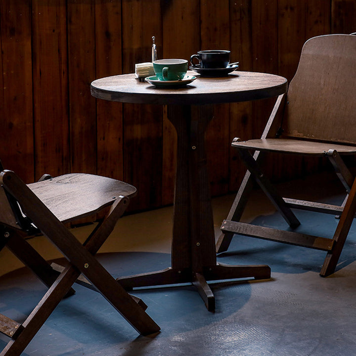 Zeitgenössisches Retro-Massivholz-Sperrholz- und Eisen-Rund-Quadrat-Couchtisch- und Stuhlset für Balkon und Wohnzimmer 