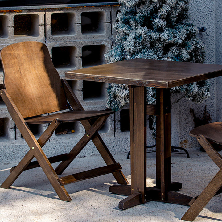 Zeitgenössisches Retro-Massivholz-Sperrholz- und Eisen-Rund-Quadrat-Couchtisch- und Stuhlset für Balkon und Wohnzimmer 