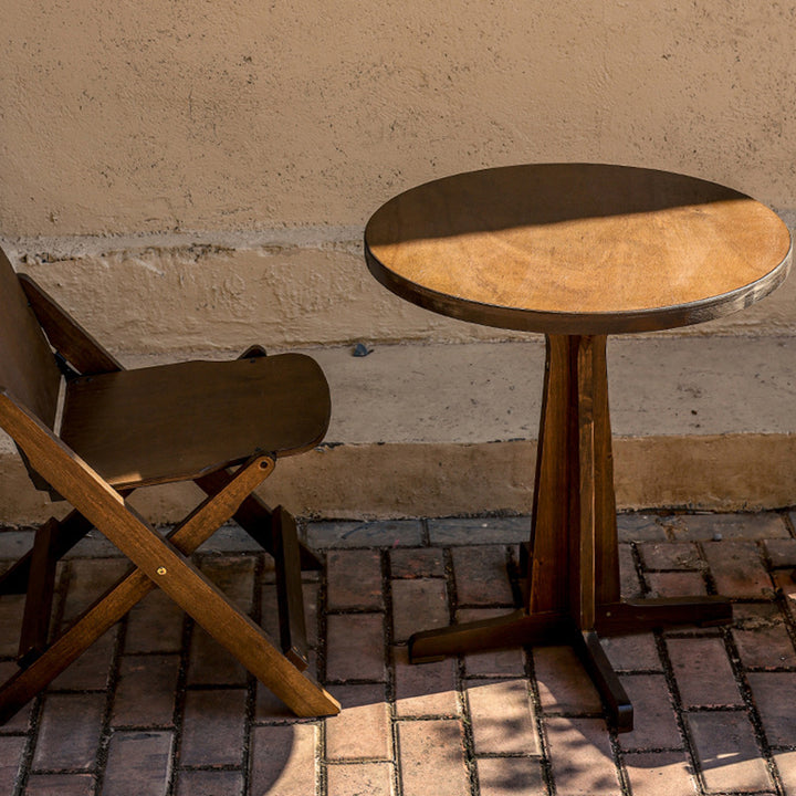 Zeitgenössisches Retro-Massivholz-Sperrholz- und Eisen-Rund-Quadrat-Couchtisch- und Stuhlset für Balkon und Wohnzimmer 