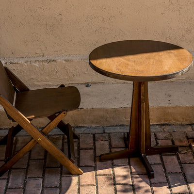 Contemporary Retro Solid Wood & Iron Round Square Coffee Table And Chair Set For Balcony & Living Room