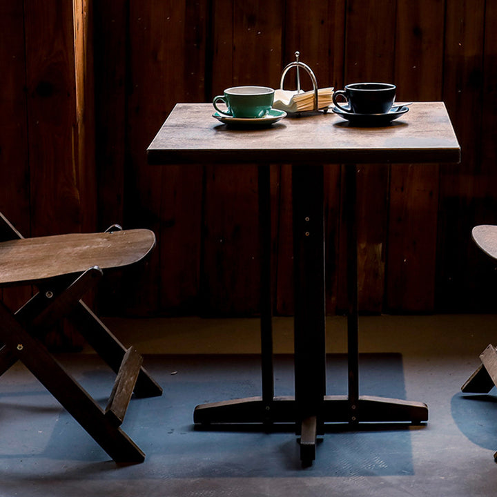 Zeitgenössisches Retro-Massivholz-Sperrholz- und Eisen-Rund-Quadrat-Couchtisch- und Stuhlset für Balkon und Wohnzimmer 