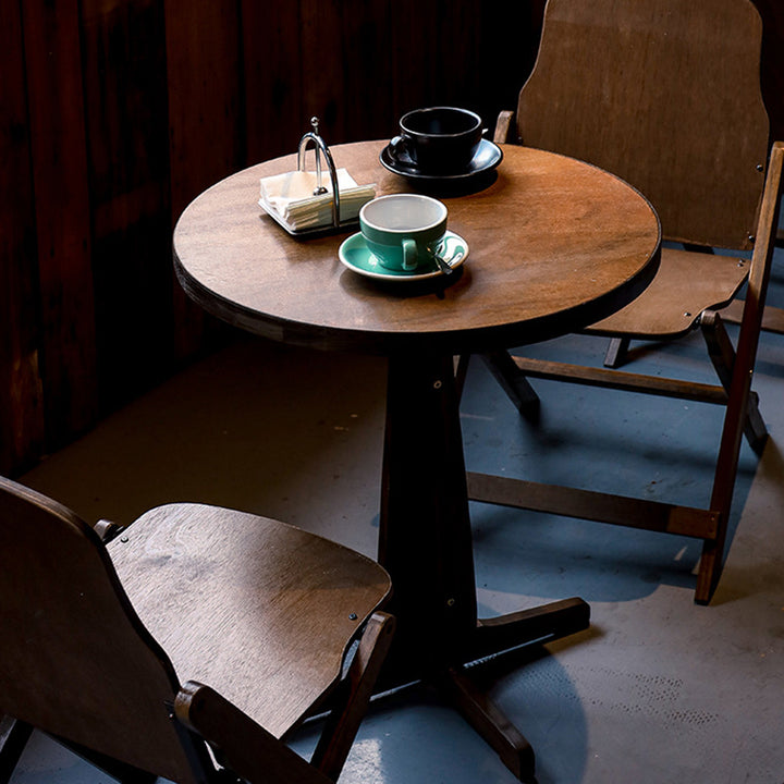 Zeitgenössisches Retro-Massivholz-Sperrholz- und Eisen-Rund-Quadrat-Couchtisch- und Stuhlset für Balkon und Wohnzimmer 