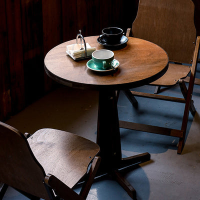 Contemporary Retro Solid Wood & Iron Round Square Coffee Table And Chair Set For Balcony & Living Room