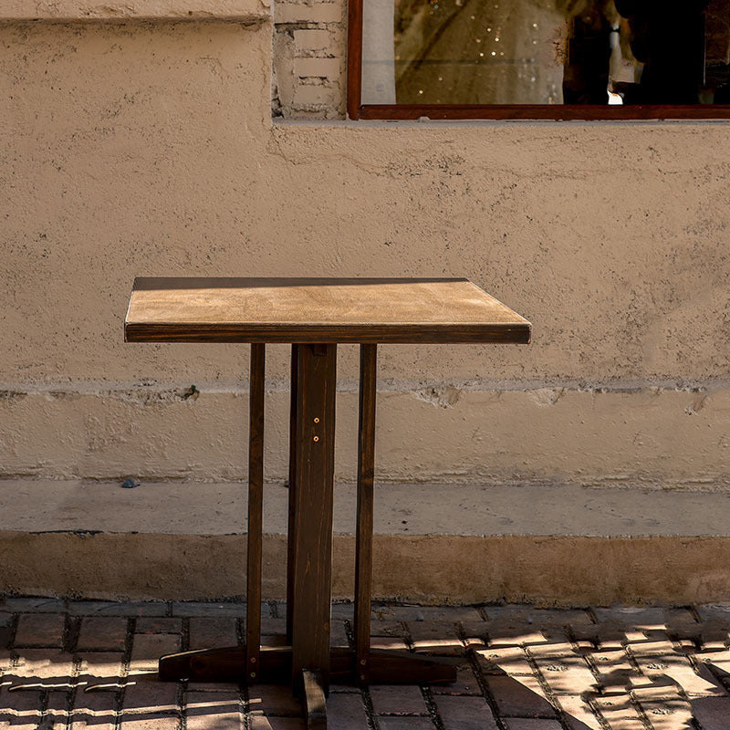 Zeitgenössisches Retro-Massivholz-Sperrholz- und Eisen-Rund-Quadrat-Couchtisch- und Stuhlset für Balkon und Wohnzimmer 