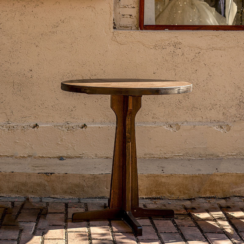 Zeitgenössisches Retro-Massivholz-Sperrholz- und Eisen-Rund-Quadrat-Couchtisch- und Stuhlset für Balkon und Wohnzimmer 